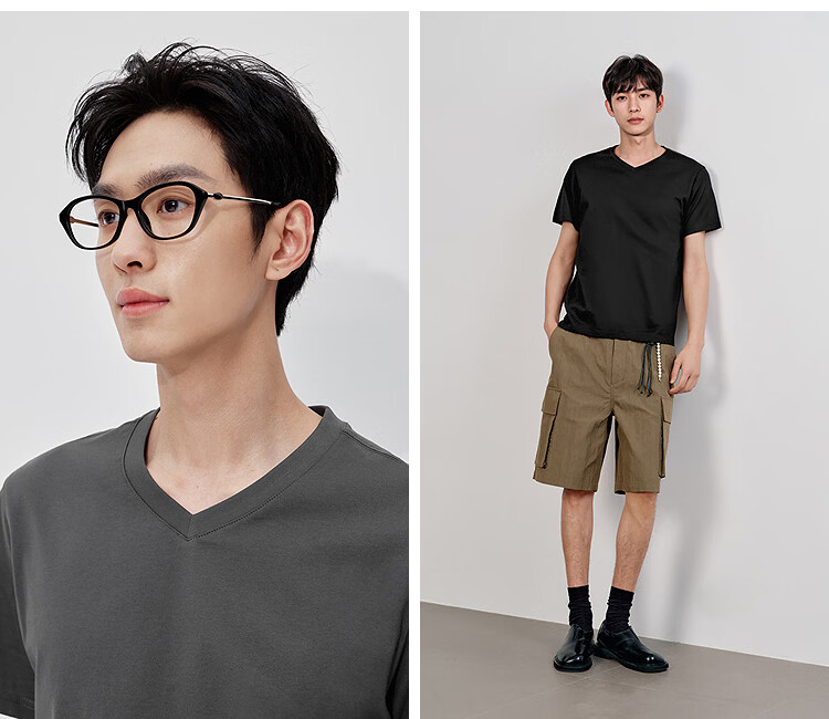 Semir 【3A Antibacterial】Men's Short Sleeve T-Shirt 26 Summer Basic Solid Color V-Neck Casual Tee 109326100101 12