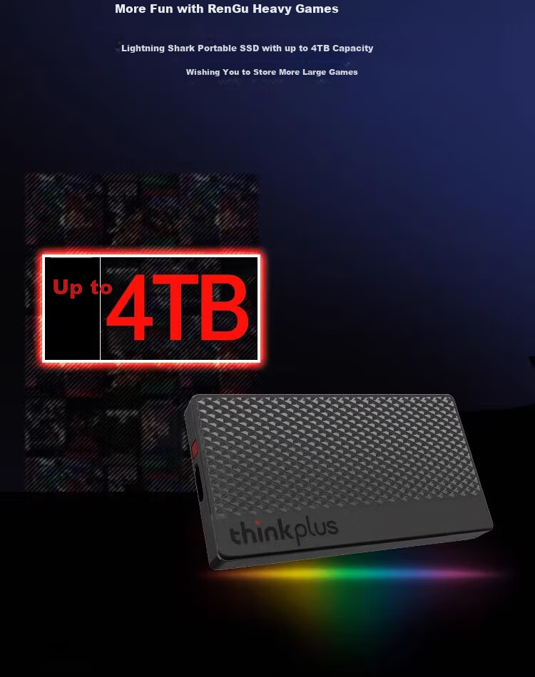 ThinkPlus Lenovo 512GB Portable SSD Type-C Mobile High-Speed External Hard Drive 550MB/s Compact Pebble PSSD 5