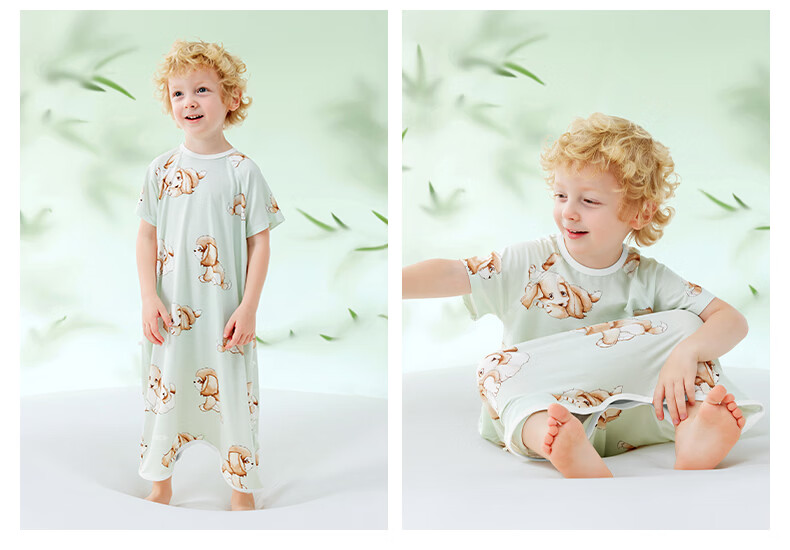 Betis Kids Summer 2026 Yokes Silk Sleepwear Boys Girls Short Sleeve Cool Nightgown 34