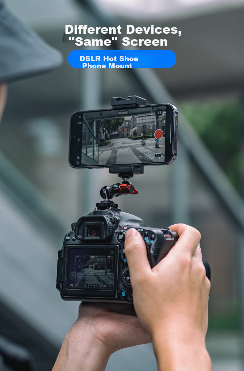 SUREWO Camera and Phone Mount Compatible with Canon Sony Fuji Nikon DSLR Mirrorless Cold Shoe Adapter Photography External Monitor Hot Shoe Phone Clip 1