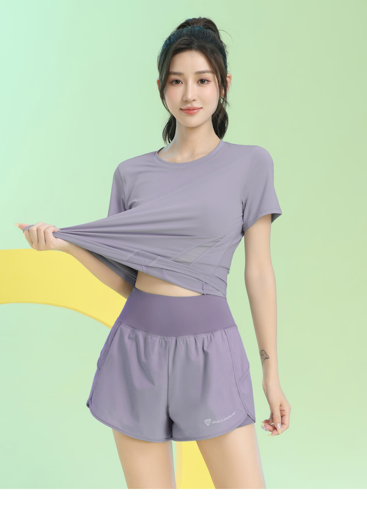 Baisirong Women's Professional Outdoor Morning Running Short Sleeve Quick-Dry Fitness Running Sports Set Loose High Elasticity Yoga Wear 2