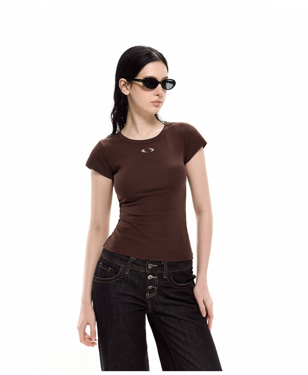 ICH MODE Women's American Slim Fit Short Sleeve T-Shirt Summer New Trendy Crop Top Black S 25