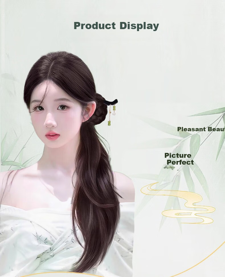 Morning Color New Chinese Style Braided Ponytail Wig for Women Lightweight National Style Ponytail Wig with Hair Clip Ancient Style Hanfu Qipao Braided Side Ponytail 7