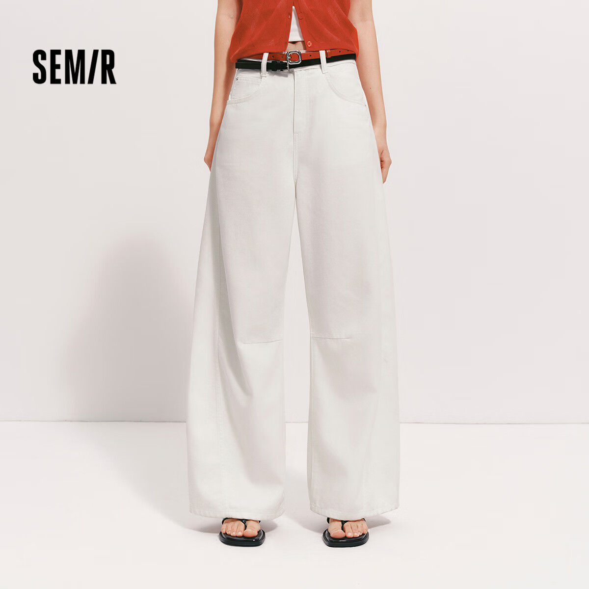Semir Women's Summer Denim Split Curved Hem Floor-Length Cool Antibacterial Wide-Leg Jeans 2026 109326124003