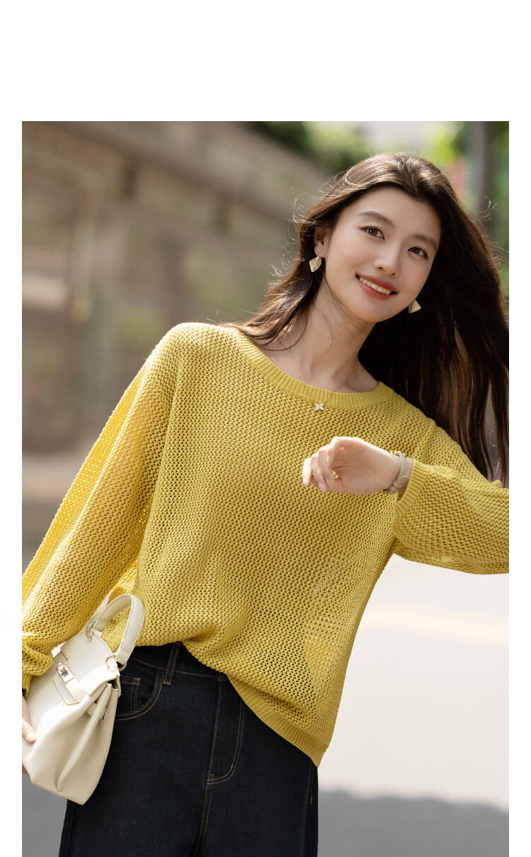 Demana Paper Doll Series Spring Lazy Style Breathable Hollow Knit Long Sleeve Loose Petite Women's Sweater 11