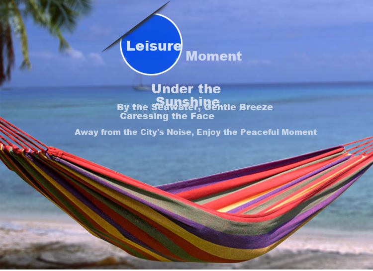 Adandyish New Single Canvas Striped Hammock Thickened and Widened Outdoor Leisure Swing Camping Sleeping Hammock Blue 3