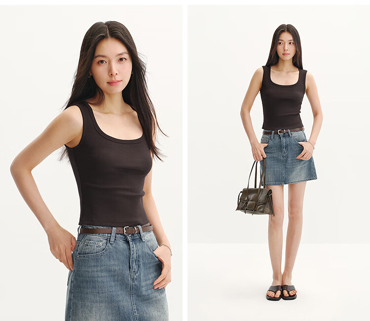 Semir Women's Summer Sleeveless Crop U-Neck Solid Color Cooling Slim Fit Inner Top 2026 Style Versatile Shirt 109326102003 3