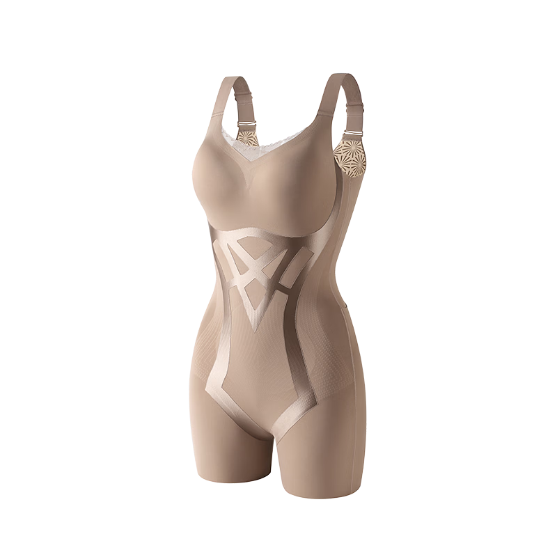 Tingmei Autumn Winter Women's Full Body Shaper Strong Abdomen Control Hip Lift Bra-Free Slimming Shaping Bodysuit Khaki XL