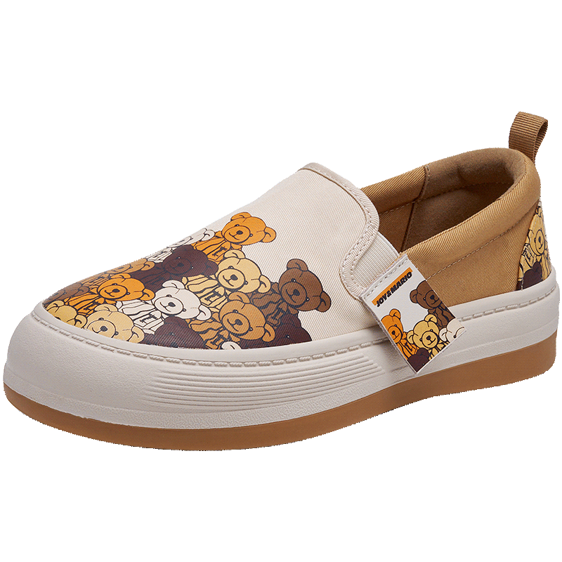 J&M Women's Loafers Thick Sole Platform Slip-On Casual Canvas Shoes Commuter Single Shoes Apricot Color Size 37