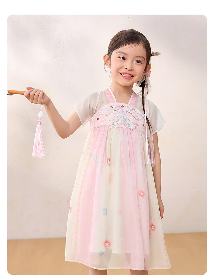 Balabala Kids Dress Children's Skirt 2026 Summer New Girls Baby Chinese Style Hanfu Ru Skirt Traditional Performance Costume 24