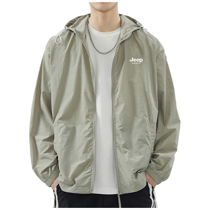 JEEP SPIRIT Men's Sun Protection Jacket, Summer UV-Resistant Breathable Lightweight Coat, Casual Outerwear, Black, Size L