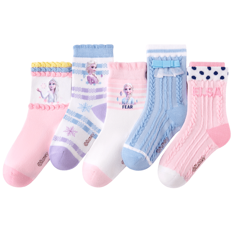 Disney Girls' Socks New Autumn Frozen Kids' Short Socks Baby Socks Color Block One Size (XL) 22-24