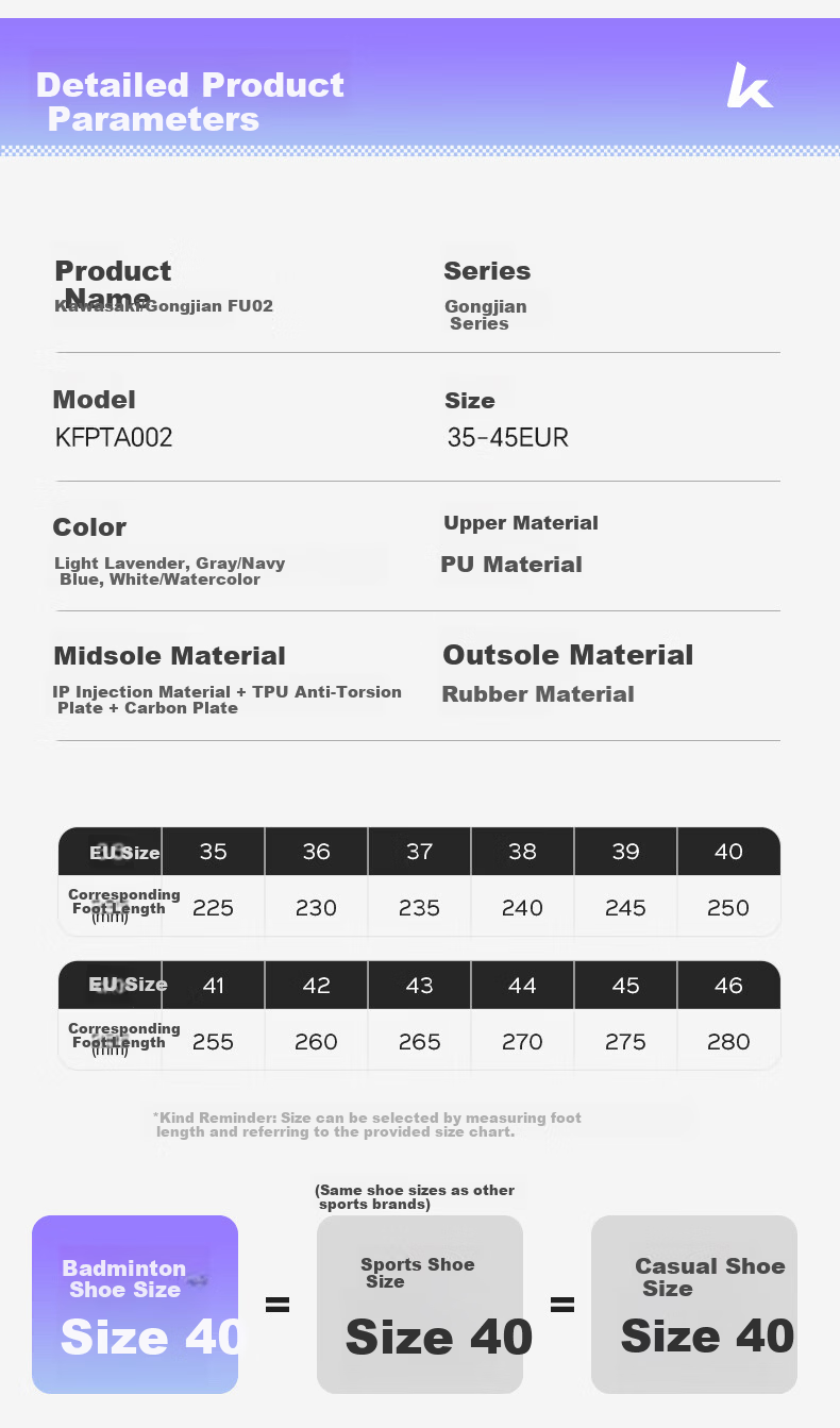 KAWASAKI Unisex Professional Carbon Plate Badminton Shoes Non-Slip Shock Absorption Indoor All-Purpose Training and Competition Sneakers 21