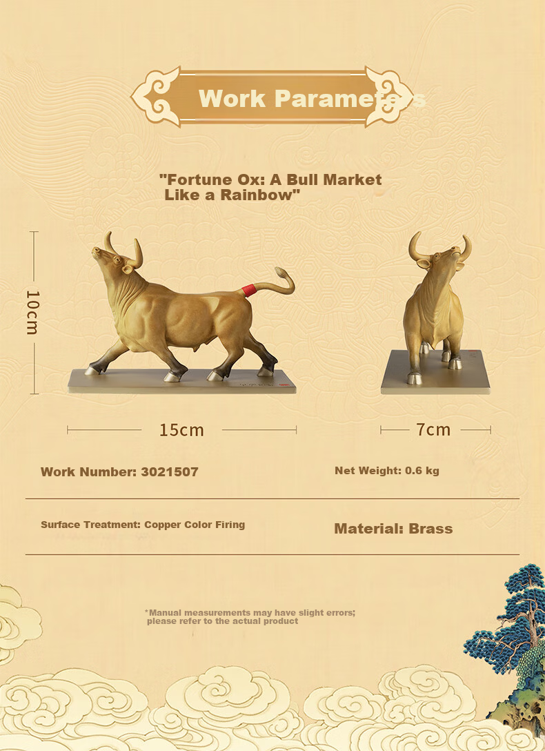Master Tong "Fortune Bull" Copper Bull Figurine for Living Room and Office Opening Decoration Home Decor Bull Market Prosperity 9
