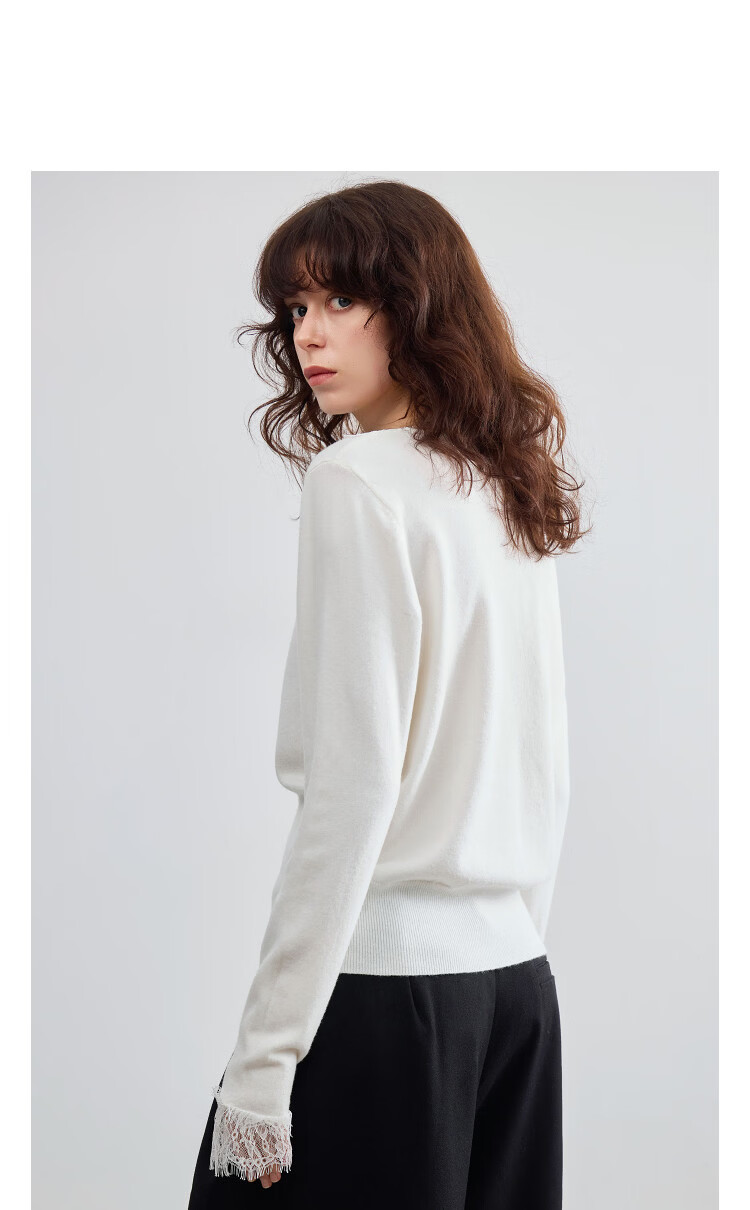 Demana Spring Elegant V-Neck Lace Trim Wool Blend Slim Fit Knit Cardigan for Women 13