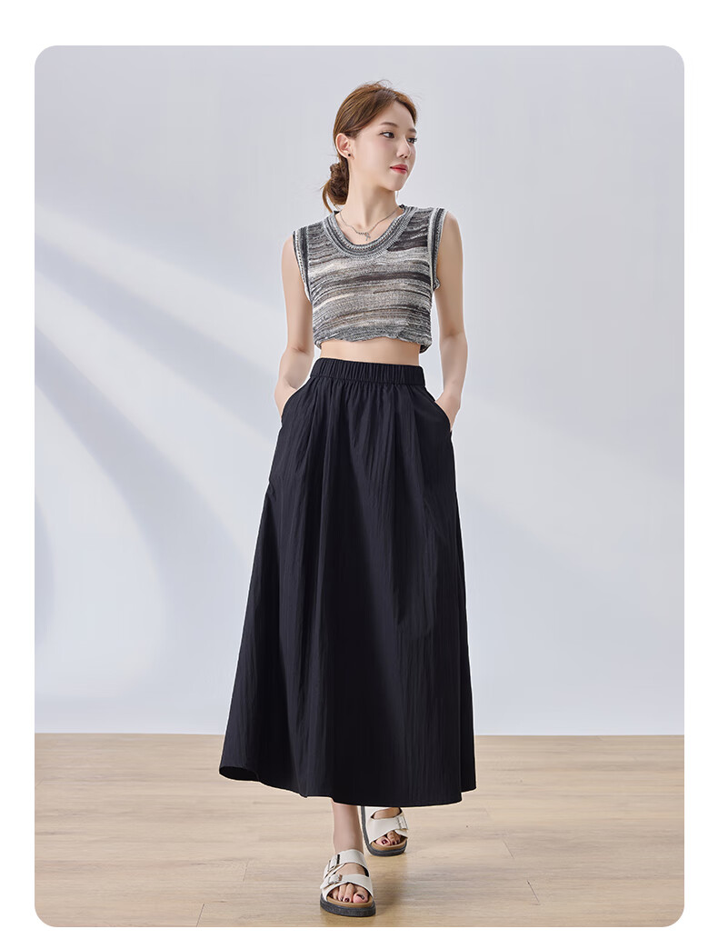 LangSha Women's Midi Skirt, High-Waisted A-Line Summer Dress, Loose Comfortable Breathable Textured Versatile Skirt 18