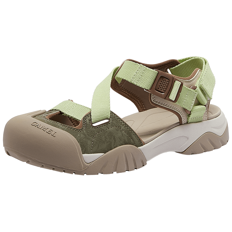 CAMEL Women's Outdoor Sandals Cute Cool Version Colorblock Thick Sole Sandals L25M076016 Beige/Green Size 35