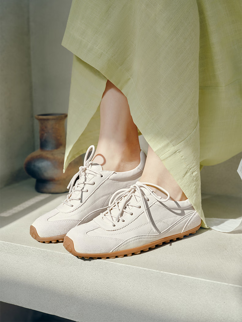 Senda Cai Wenjing Same Style Milk Leather Training Shoes Women 2026 Spring New Lambskin Casual Sneakers 4XV23 Beige Size 36 16