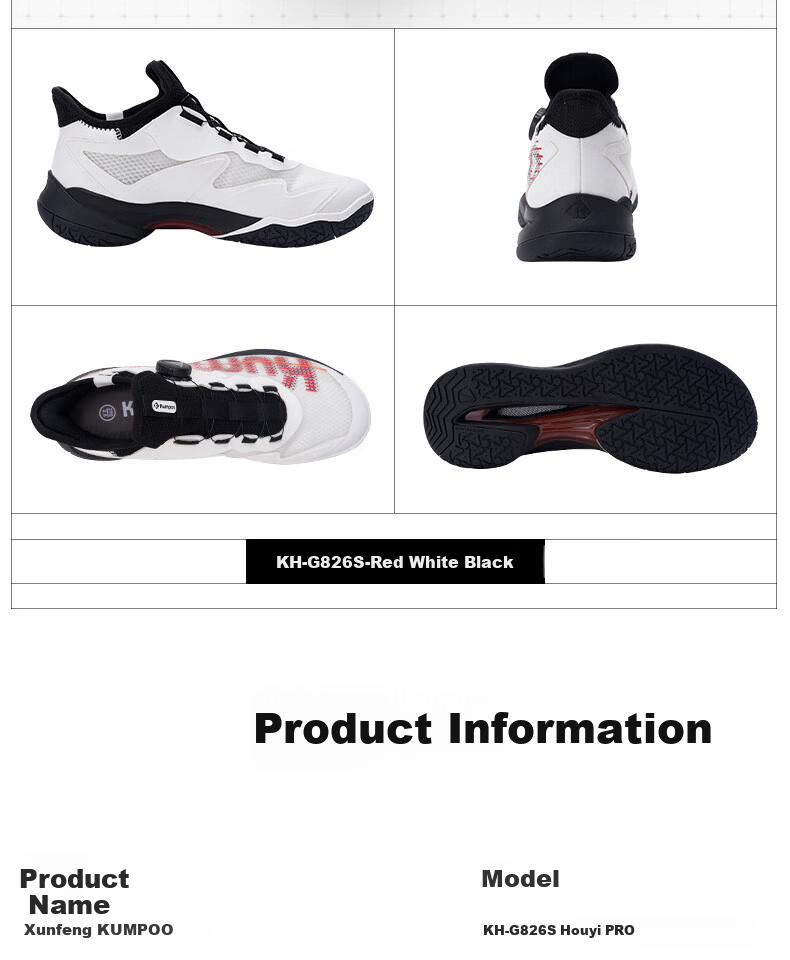 KUMPOO Featherweight Badminton Shoes Shock Absorption Breathable Button Shoelaces Unisex Sports Shoes Thick Yi PRO KH-G826S White Size 43 14
