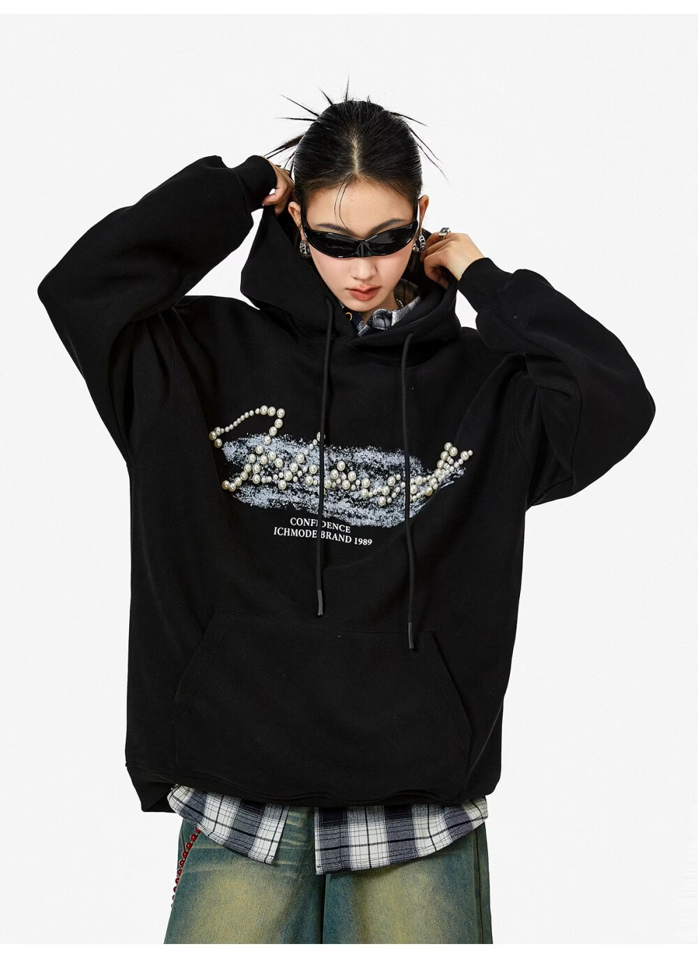 ICH MODE American Style Gray Hoodie Women 2026 Spring New Loose Casual Pullover Jacket White S 1