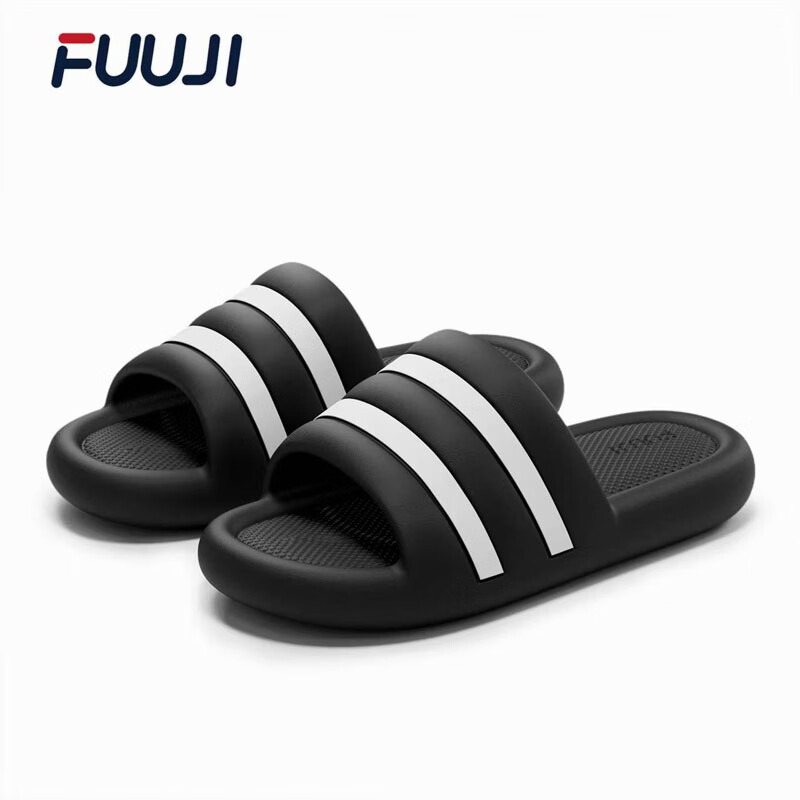 FUUJI Antibacterial Outdoor Slippers Unisex Sports Soft Sole Odor-Resistant Silent Non-Slip Sandals FJ8757 Black Size 44-45
