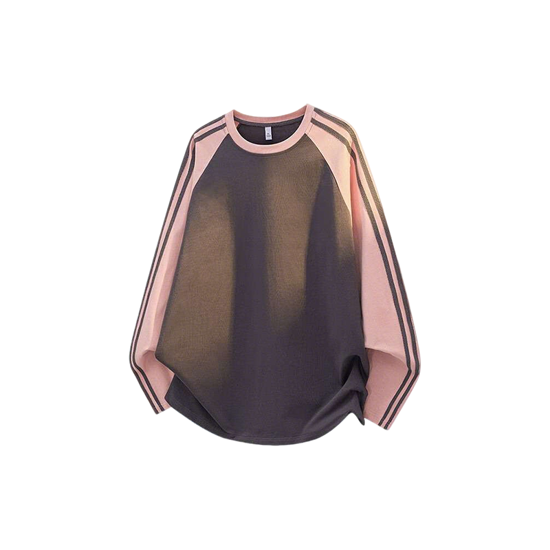 Dingfengbaoluo American Style Colorblock Sweatshirt Men Autumn Patchwork Crewneck Striped Loose Casual Long Sleeve T-Shirt XXH08 Heather Gray 2XL