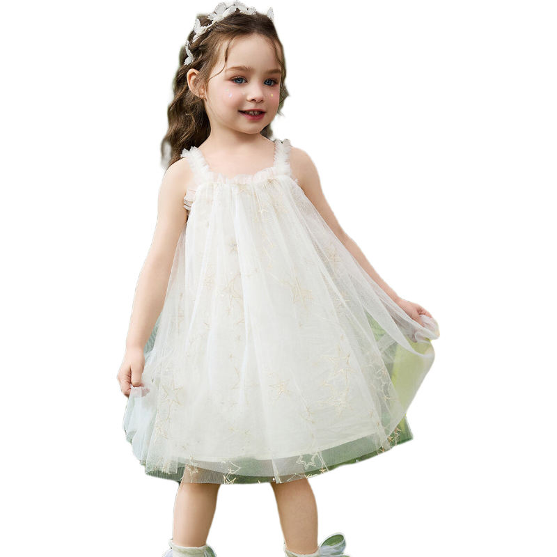 ASK JUNIOR Children's Dress, Summer New Style, Sleeveless Spaghetti Strap Dress for Little Girls, Tulle Princess Dress, Puffy Skirt