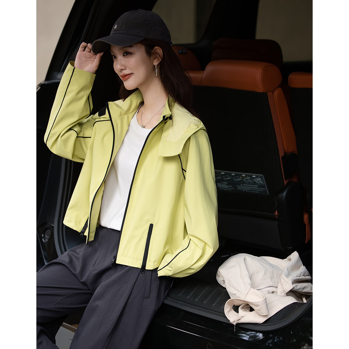 Demana [Three-Proof Black Technology] Spring Mountain Series Detachable Hood Color-Block Short Decorative Zipper Loose Women's Jacket