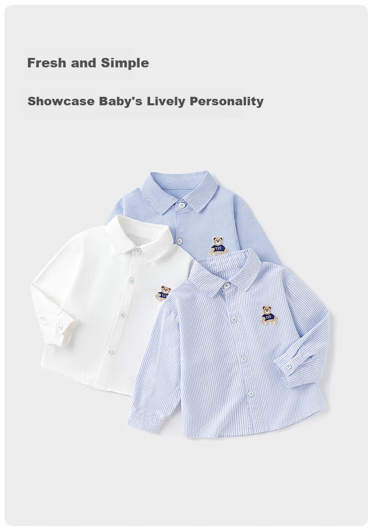 Yishuang'er Children's Shirt Spring and Autumn Boys' Polo Collar 100% Cotton Long Sleeve Baby Shirt Blue Stripes Size 120 7