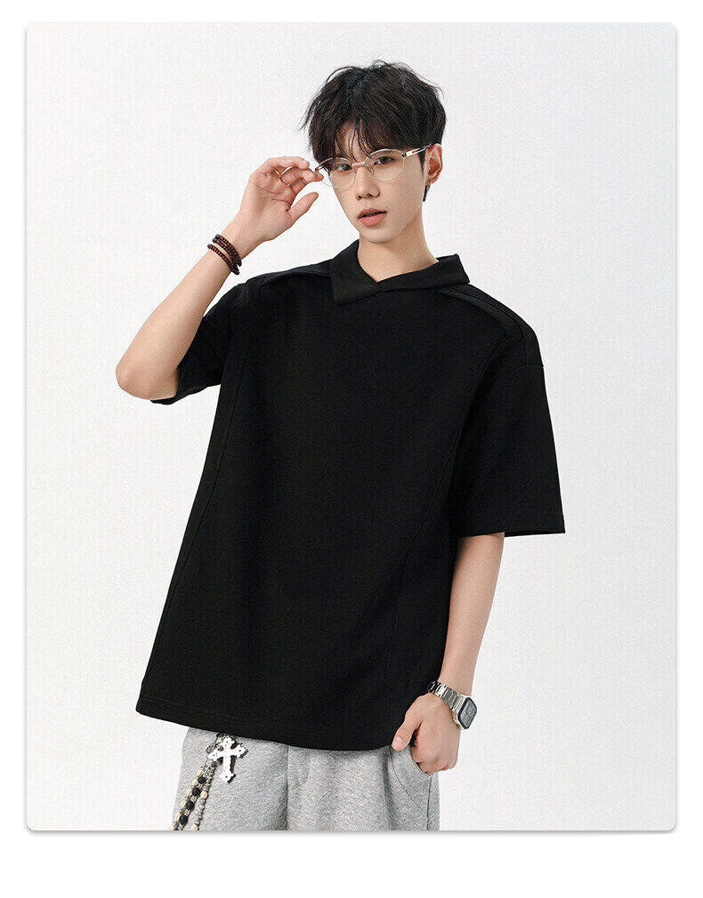 Foss Phil Premium Deconstructed Collar T-Shirt Men Summer Irregular Design Polo Shirt Short Sleeve DT54401 Light Gray XL 15