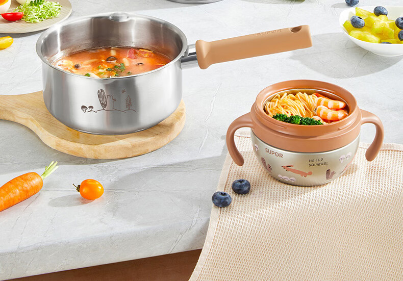 SUPOR Baby Milk Pot 316L Stainless Steel Infant Food Cooking Pot 16cm Universal Induction Cooker Soup Pot 4