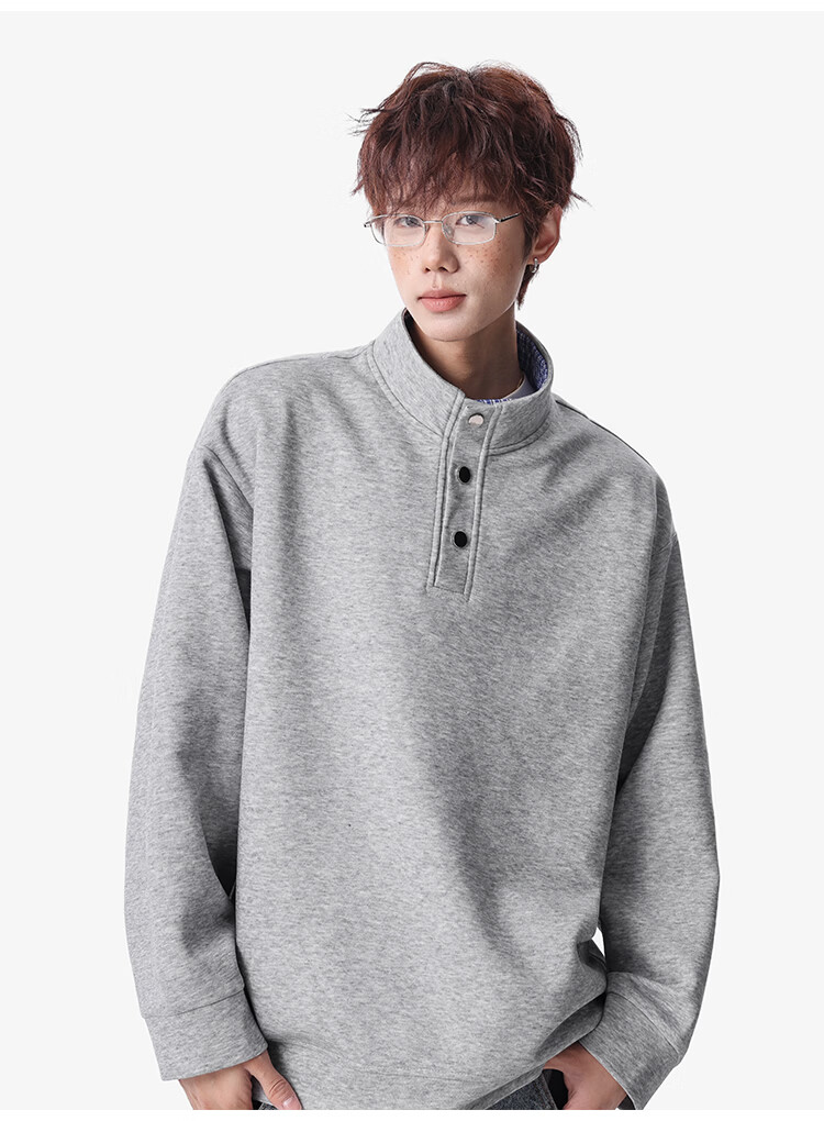 Foss Phil Men's Long Sleeve Sweatshirt Spring Summer American Polo Shirt High Street Vintage Loose Fit Top Black XL W6061 3