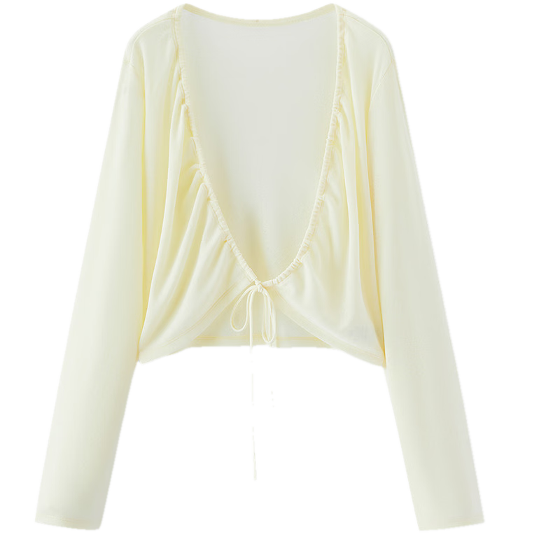 Semir Women's Summer Short Slim Fit Faux Linen Solid Color Drawstring Cardigan with Bow 2026 Cover-up 109326108001
