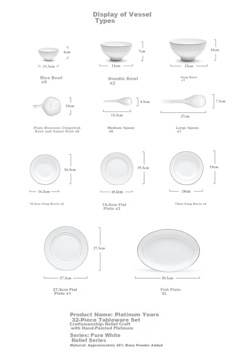 Magoront Bone China Tableware Set Luxury Home Gift Box Platinum Age 32-Piece for 6 People 4