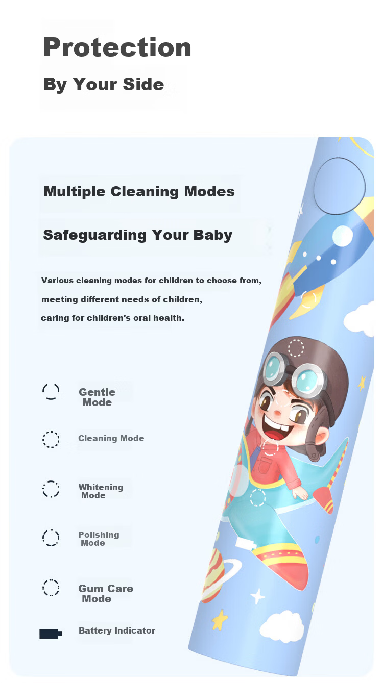 Simple Youth Children's Electric Toothbrush Soft Vibration Gentle Bristles for Sensitive Kids Effective Cavity Prevention Blue Children's Gift Birthday Present 4