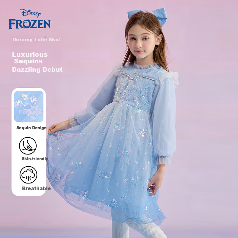 Disney Elsa Girls Princess Dress Spring 2026 New Birthday New Year Party Dress