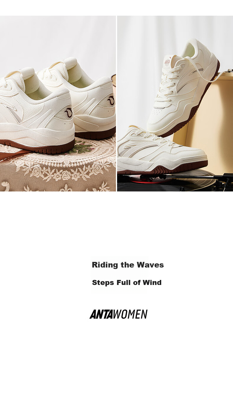 Anta Wave Shoes 4 | Retro Colorblock Fashion Sneakers for Women Winter Leather Warm Height-Increasing White Casual Sports Shoes 7