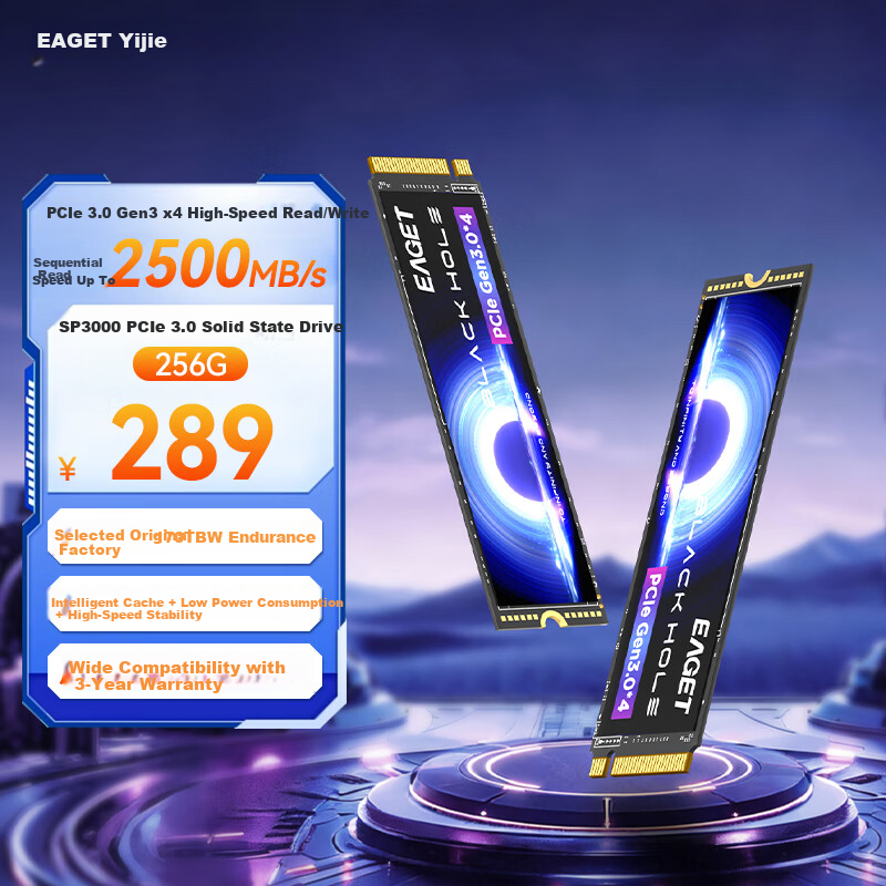 EAGET 256GB SSD M.2 NVMe PCIe 3.0 Solid State Drive SP3000 High-Speed 2500MB/s Storage Expansion for AI Laptop PC