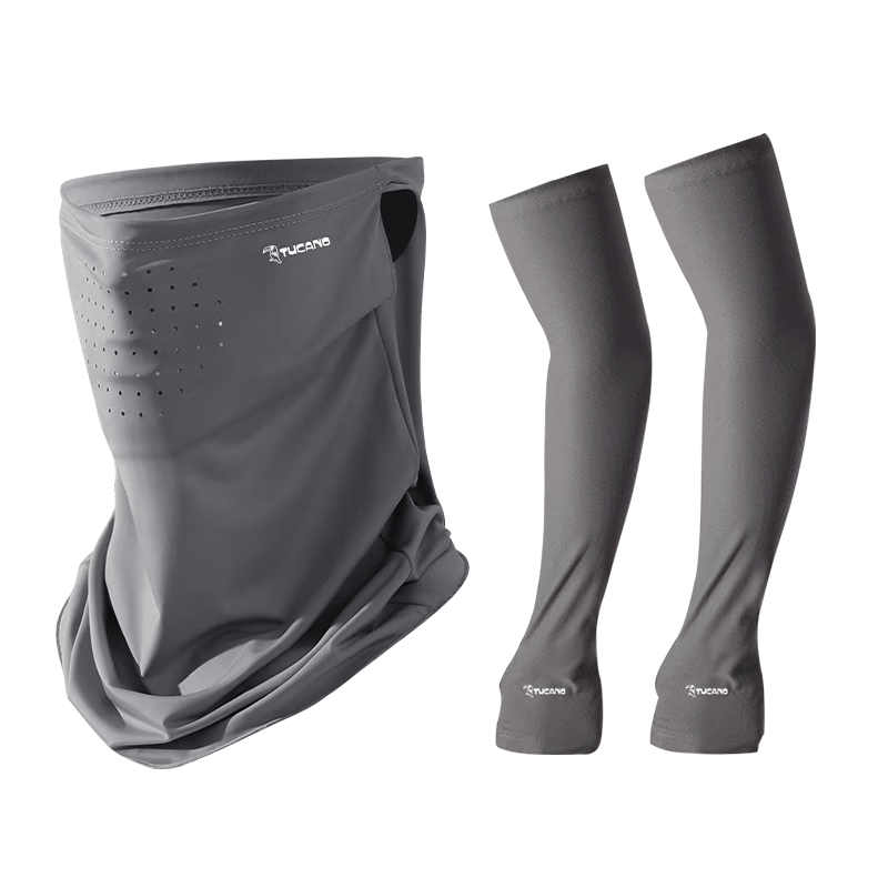 TUCANO Sun Protection Face Mask And Ice Sleeves Men's Set, Summer Outdoor Cycling Sports Running UV-Resistant Sunshade Mask Arm Sleeves