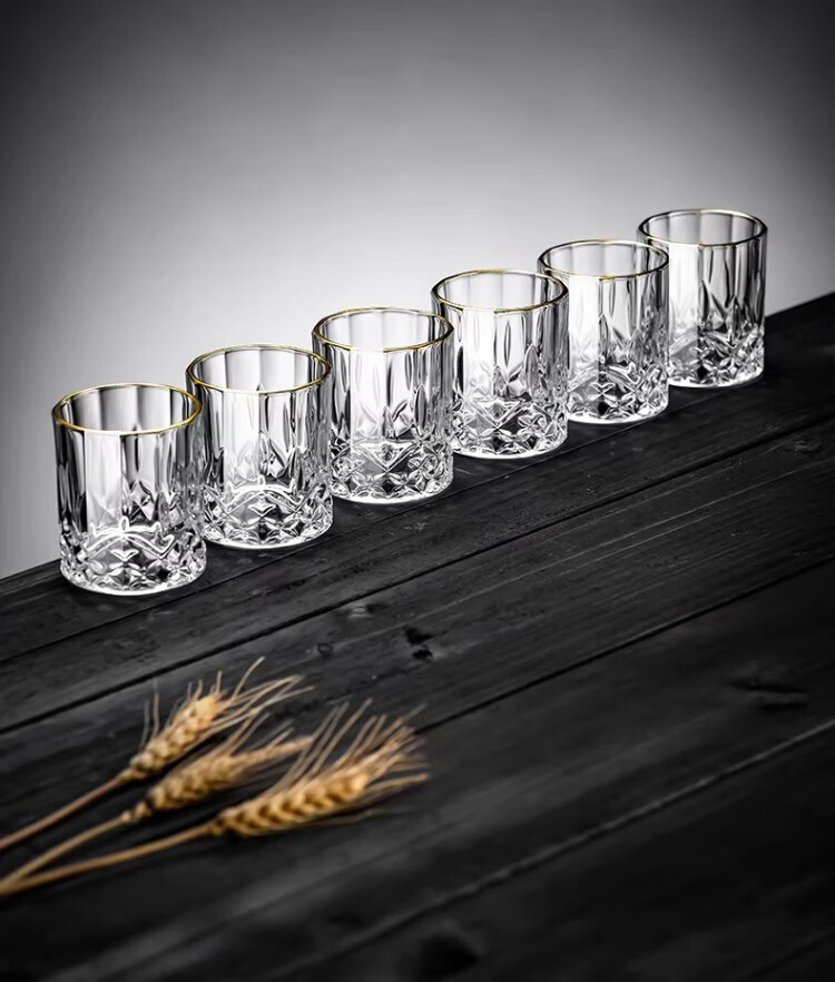 PINYU White Wine Glass Home Glass Shot Glass Premium Liquor Glass Gold Trim 9