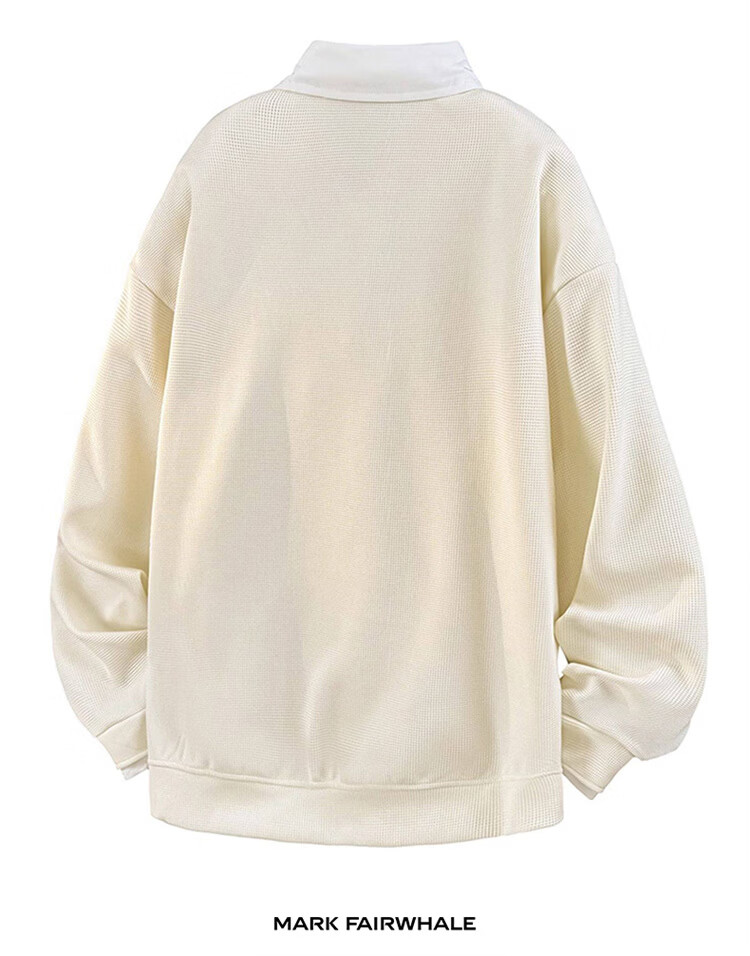 MARK FAIRWHALE Men's Sweatshirt Spring and Autumn Fake Two-Piece Trendy Polo Collar T-Shirt Hong Kong Style Loose Casual Sweatshirt Apricot 5XL 6