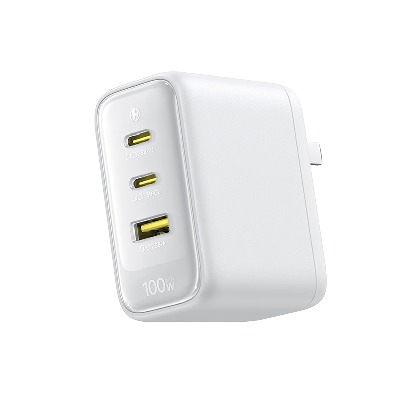 Baseus Mini Ice GaN Charger 100W High-Power Fast Charger Compatible with Apple iPhone 17, Xiaomi, Huawei Phones, MacBook Neo Laptop Plug White