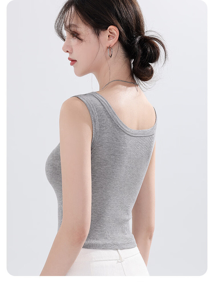 Langsha Summer Thin Strap Vest Slim Fit Sleeveless Sports Tank Top Outerwear Light Gray 8