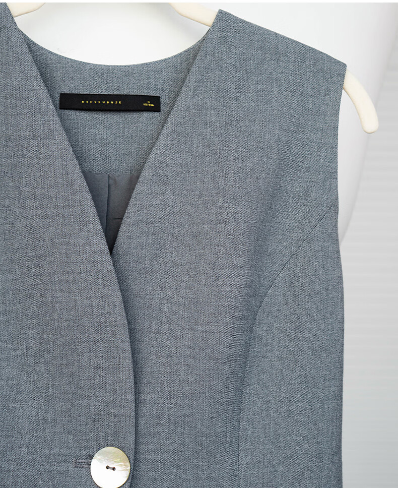 ROEYSHOUSE Women's Premium Minimalist Slim Fit Vest Spring Professional OL Commuter Jacket 10193 Light Gray S 16
