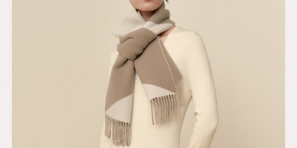 Wanshili Autumn Winter Warm Wool Scarf Unisex Neck Warmer Gift Box Geometric Pattern Brown 33