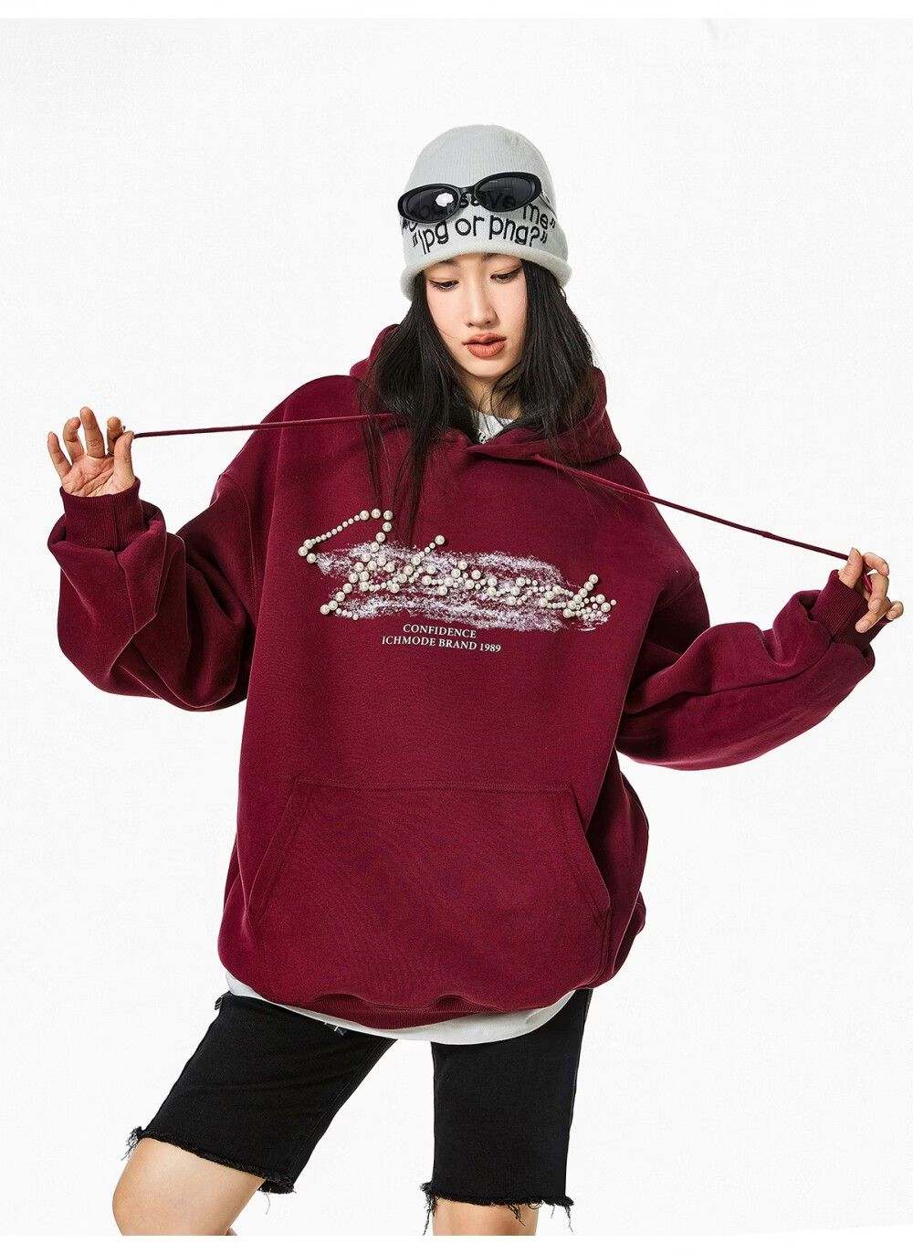 ICH MODE American Style Gray Hoodie Women 2026 Spring New Loose Casual Pullover Jacket White S 37