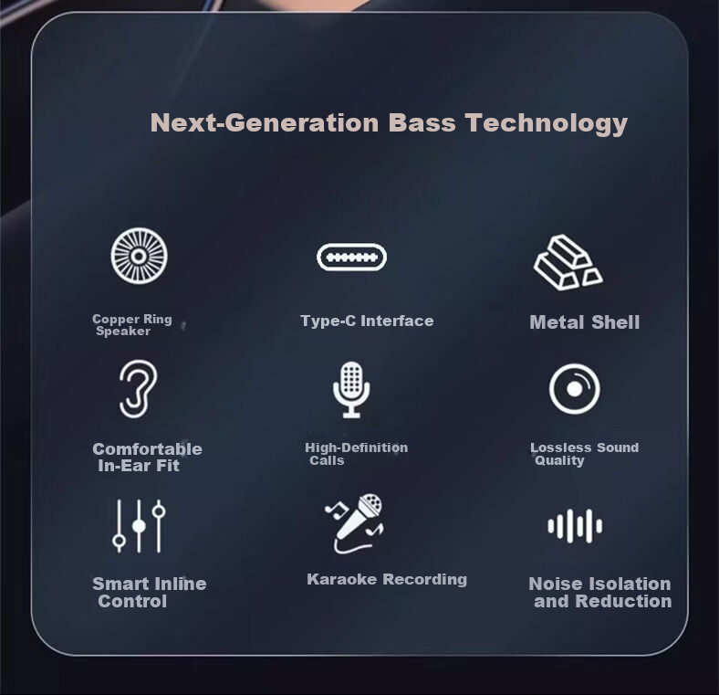 K KY30 Semi-In-Ear Wired Earphones with Inline Control, Type-C Connector, Compatible with Computers, Laptops, and Smartphones, Black 2