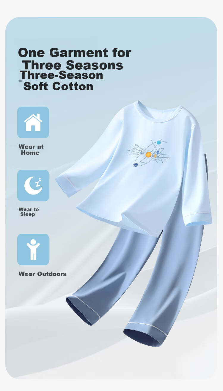 Yiershuang Boys' Long Sleeve Spring Summer Pajama Set Children's Homewear Outerwear Air Conditioning Clothes for Older Kids and Teen Boys 5