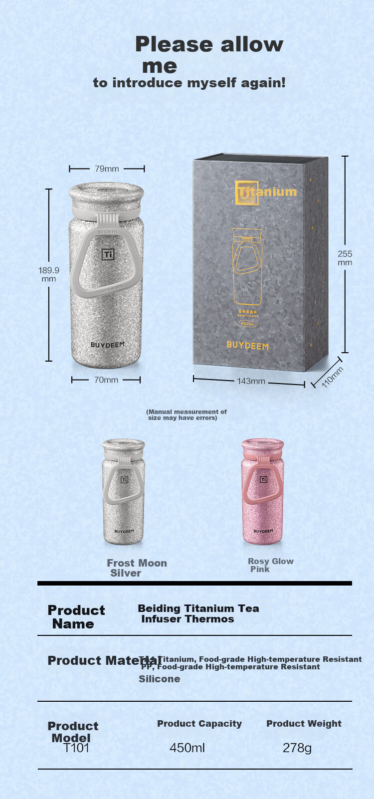 Buydeem Titanium Tea Infuser Insulated Bottle Pure Titanium Portable Outdoor Business Office Cup Valentine's Day New Year Gift 10