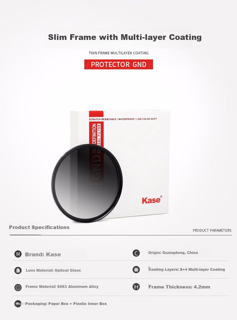 Kase GND0.9 Graduated Neutral Density Filter Gradient Gray Glass Multi-Coated Sunrise Sunset Photography Light Balance AGC Version GND 0.9 (3 Stops Reduction) 82mm 2